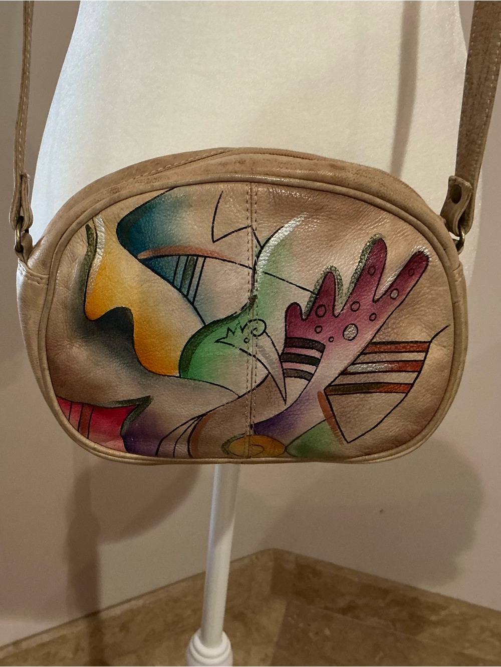 Unique Hand-painted Leather Crossbody EUC
